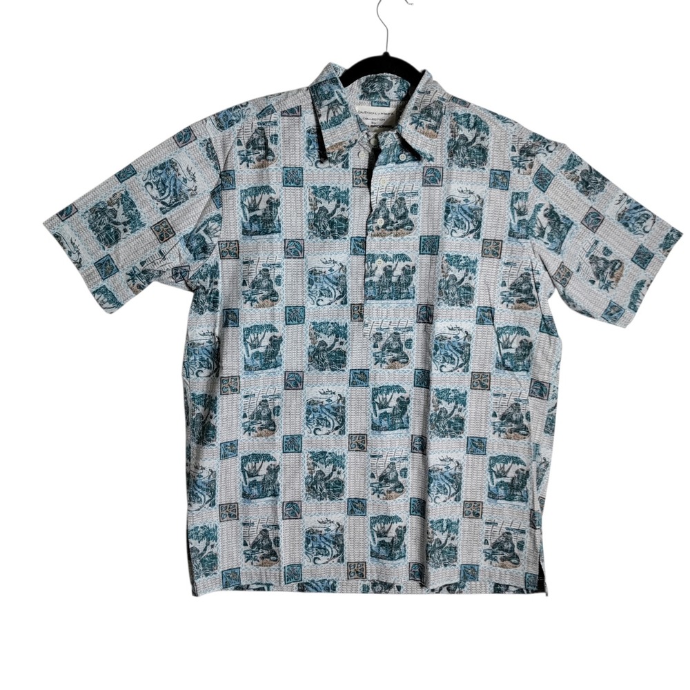 Reyn Spooner Dietrich Varez Collection Mens Hawaiian Shirt Blue‎ Block Print L